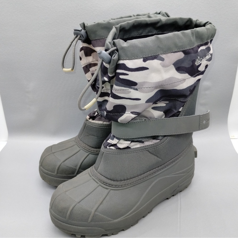 Columbia Powderbug Plus II Kids Snow Boot Gray Camo Waterproof BY1327-033 Size 6